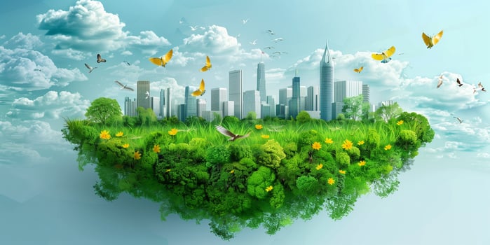 3D illustration of a green city, sustainable developmen and responsible environmental, ecology concept photo