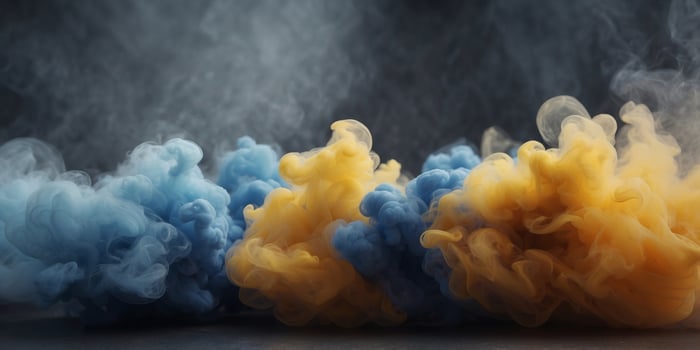 blue and yellow colored smoke background. photo