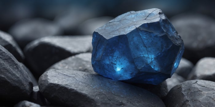 Enigmatic blue glow on jagged rock surface. photo