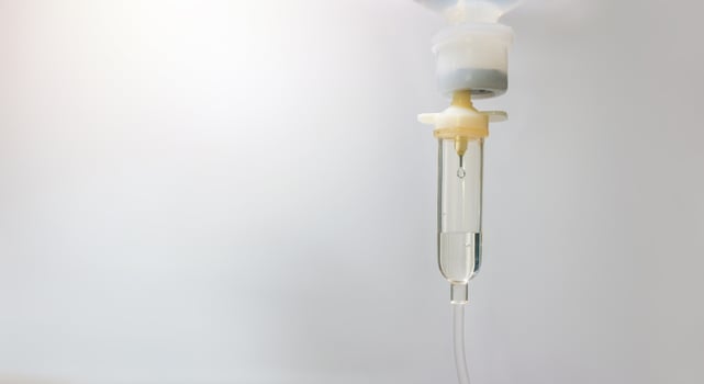 Saline drip in hospital. 0.9 Normal saline solution NSS. Set vitamin iv fluid intravenous drop Because it is influenza A. Concept about of treatment, emergency, medical, chemotherapy photo