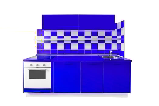Blue Kitchen furniture set. Modern home interior. photo