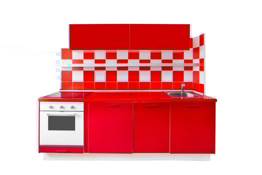 Red Kitchen furniture set. Modern home interior. photo
