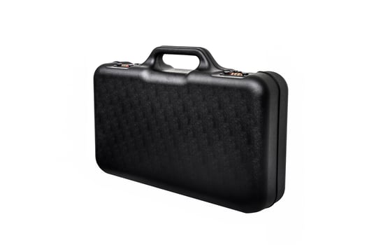 Black open case for guns isolated for white photo