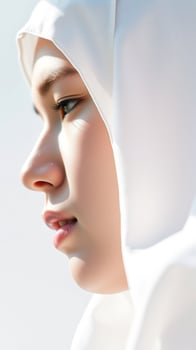 Close-up portrait of a young woman in a white hijab photo