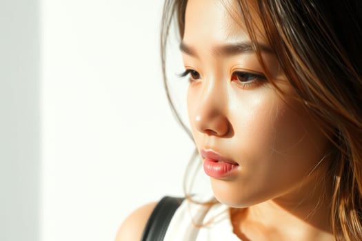 Close-up Portrait of a Young Woman with Soft, Natural Makeup photo