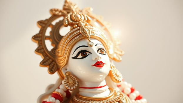 Close-up of a Hindu Goddess Statue with Golden Headpiece photo