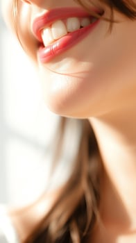 Close-up of woman's smiling lips with red lipstick photo
