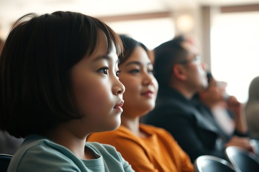 Curious Young Girl Looking Ahead in a Crowd photo