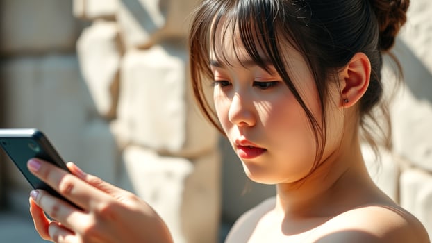 Young woman using her smartphone outdoors photo