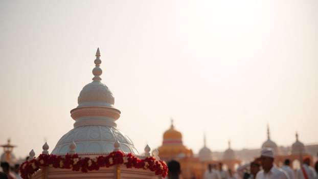 White Dome with Red Flowers at a Hindu Temple photo
