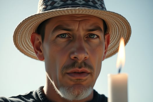 Man with Straw Hat and Candle photo