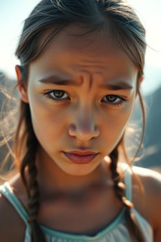Close Up Portrait of a Young Girl with a Serious Expression photo