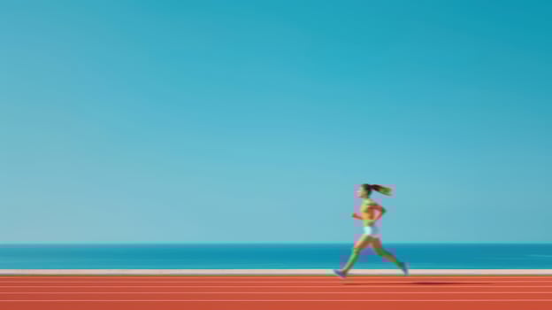 A woman running on a track near the ocean photo