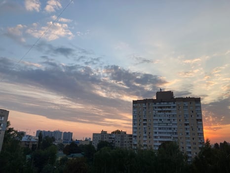 Panorama of the city at sunrise photo