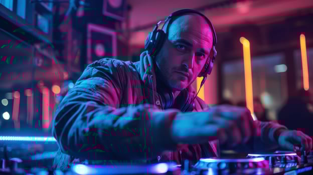 Dj mixing music at a party photo