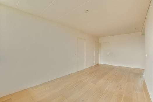 A room with white walls and wooden floors photo
