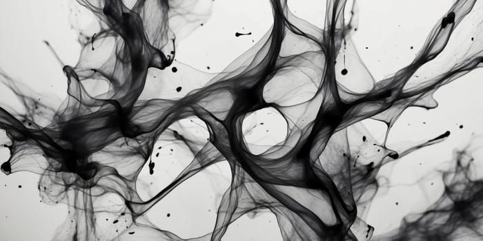 Abstract black ink splatter on white paper background. photo