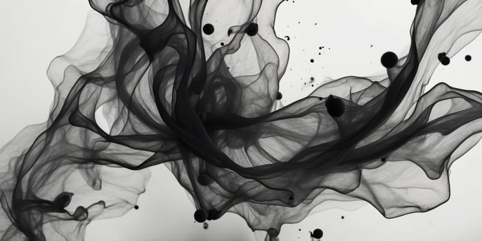 Abstract black ink splatter on white paper background. photo