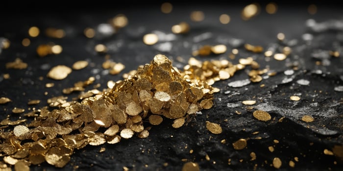 Gold and Silver Glitter on Black Background. photo