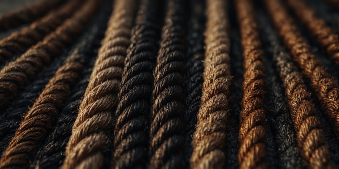 A close up of a bunch of ropes that are black and brown. photo