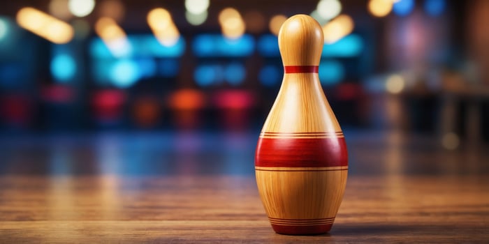 A traditional wooden object resembling a bowling pin or club. photo