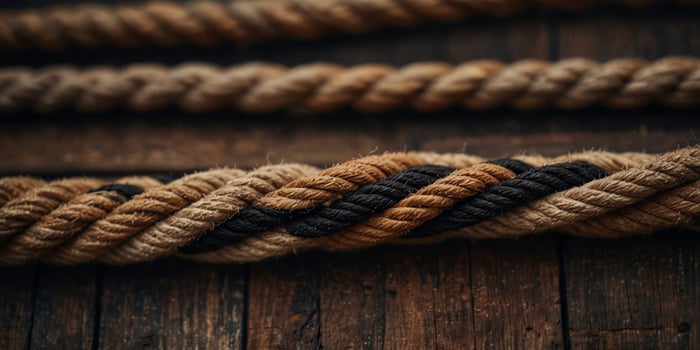 A close up of a bunch of ropes that are black and brown. photo