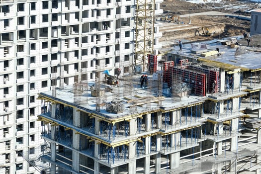 Construction of modern high-rise residential buildings. photo