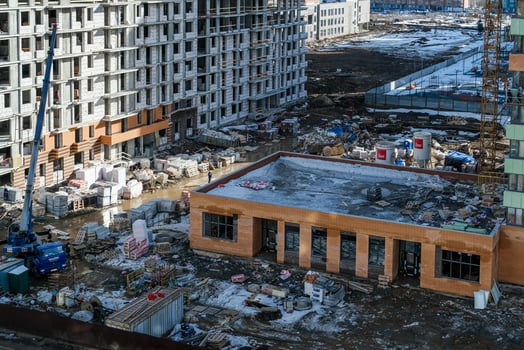 Construction of modern high-rise residential buildings. photo