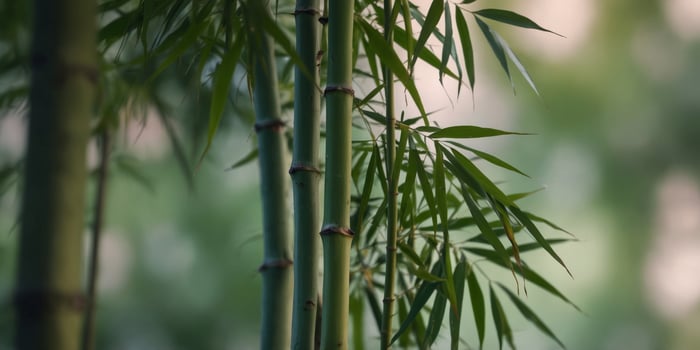 Green bamboo leaves on pastel background for serene design. photo