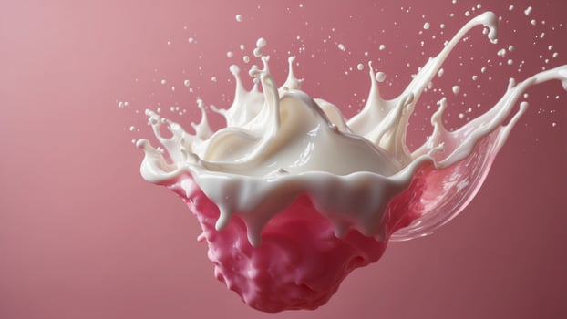 Pink and white milk splash with vibrant background. photo