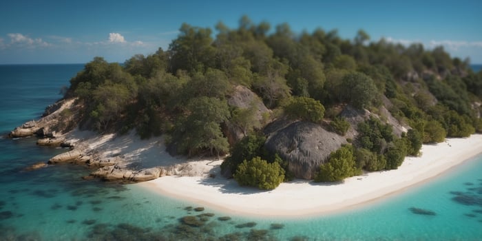 Aerial view of a tropical island with turquoise waters and white sandy beaches. photo