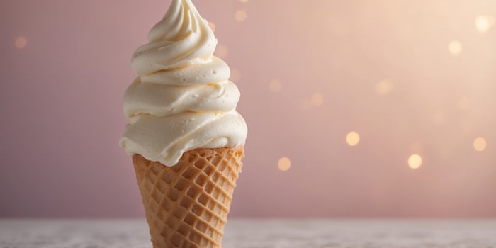 Vanilla soft serve ice cream cone on a pastel background. photo