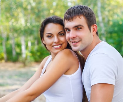 Portrait of a happy couple laughing at camera photo