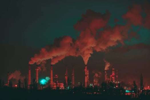 Factory fumes dangerous carbon emissions pollution environmental risk eco activism global warming co2 dark smog air contamination energy sector steam smoke industrial climate change photo