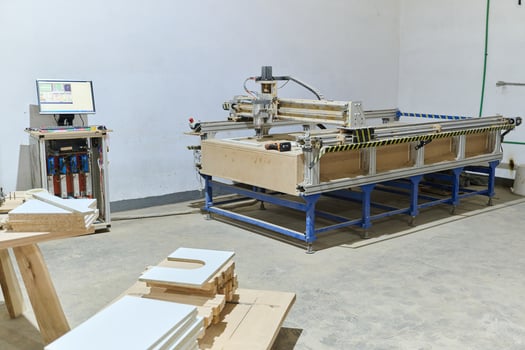 Interior of Wood Processing Industry Featuring CNC Cutting Machines and Wood Processing Equipment photo