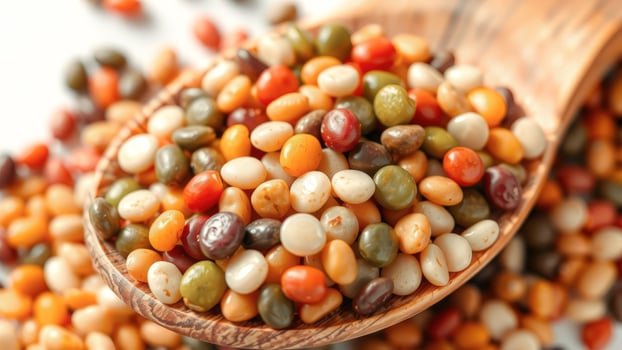 Colorful Beans in Wooden Spoon photo