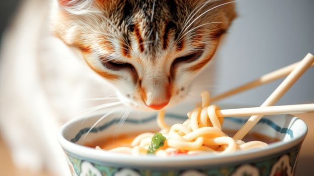 Cat Eating Noodles photo