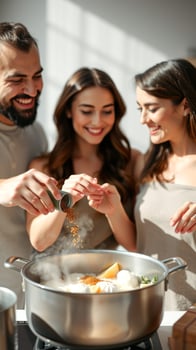 Friends cooking together in the kitchen photo