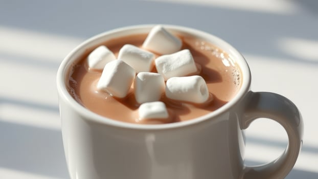 Hot Chocolate with Marshmallows in a White Mug photo