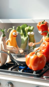 Funny Vegetable Characters Cooking in the Kitchen photo