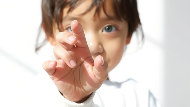 Young boy pointing with his finger photo