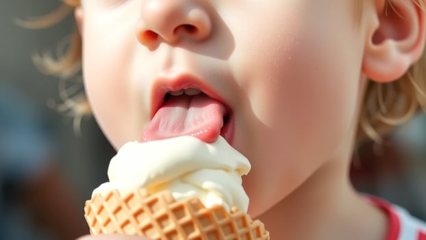 Little Boy Eating Ice Cream Cone photo