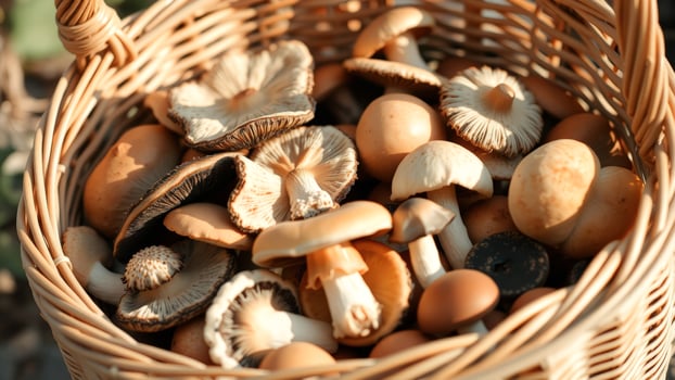 Fresh Mushrooms in a Wicker Basket photo