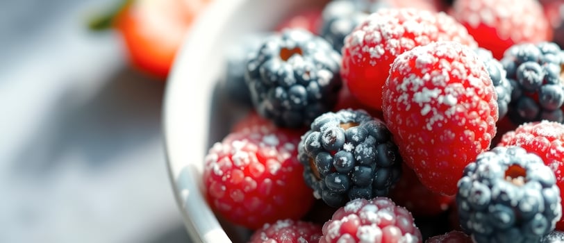 Close-up of Fresh Raspberries and Blackberries photo