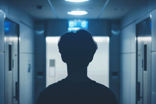 Young person standing in front of door decision making deciding entering light welcome guest concept real estate career path choosing study choice possibility opportunities mortgage photo