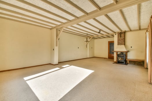 A room with a fireplace and a window photo
