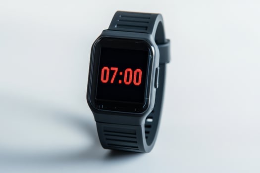 Modern black smartwatch displaying time 07 00 photo