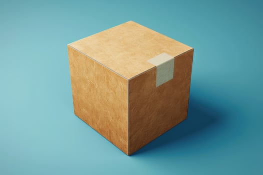 Brown cardboard box with tape on a blue background photo