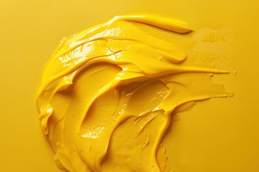 Bright yellow paint smeared on a smooth surface in an abstract design photo