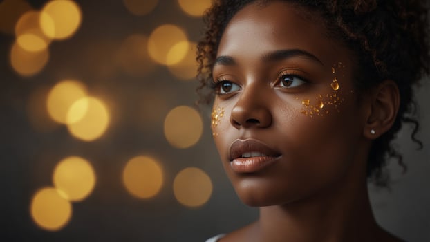 a beautiful young black woman's face with honey on her face. photo
